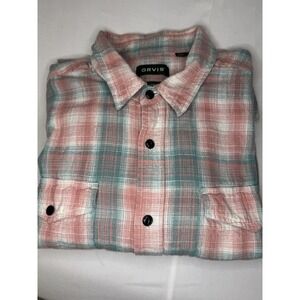 Orvis Men's Classsic Fit Button Up Green/Pink/White Plaid Sz XL Sporty Outdoor